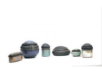 (6) IRIDESCENT GLAZED EARTHENWARE CONTAINERS