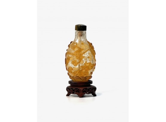 PEKING GLASS SNUFF BOTTLE CARVED with a DRAGON