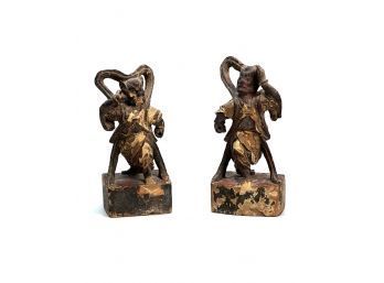 (2) CARVED CHINESE FIGURINES of DEMONS