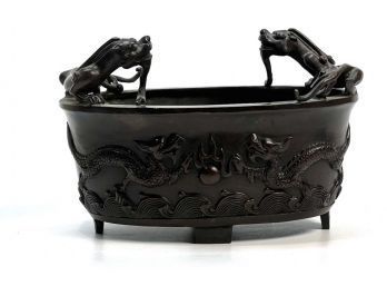 CHINESE BRONZE CENSOR with DRAGONS & CHILONG