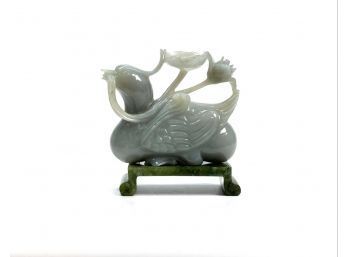CHINESE CARVED JADE PEAFOWL with LOTUS