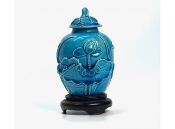 MINIATURE CHINESE URN with RAISED LILY PADS