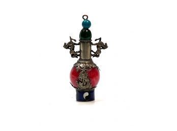 ASIAN PORCELAIN SNUFF BOTTLE with METAL MOUNTS
