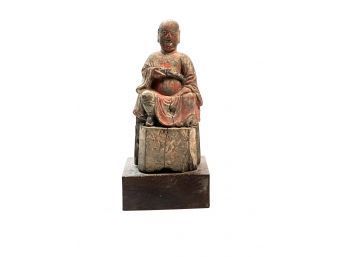 CHINESE CARVED and PAINTED ANCESTRAL FIGURINE