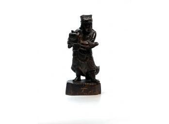 CARVED WOODEN CHINESE FIGURINE of MAN with GIFT