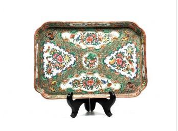 CHINESE ROSE MEDALLION TRAY with LOBED CORNERS