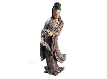 LARGE CARVED & GILT CHINESE FIGURINE of a WOMAN