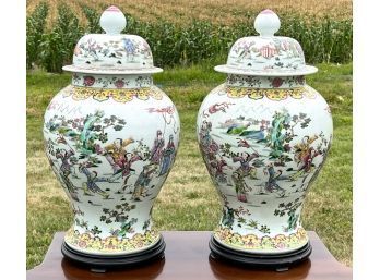 LARGE PAIR OF CHINESE PORCELAIN URNS SIGNED