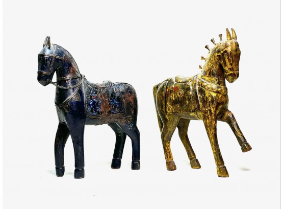 (2) PERSIAN CARVED WOODEN HORSES