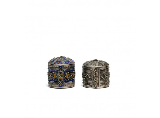 PERSIAN SILVER and ENAMELED CANISTERS
