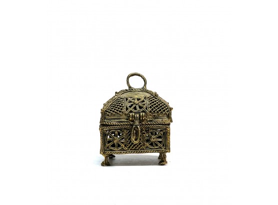 FAR EAST INDIAN SMALL BRASS JEWELRY CHEST