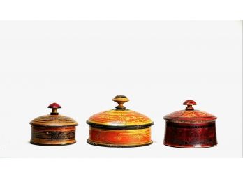 3 TURNED & PAINTED AFGHANISTAN SPICE CANISTERS