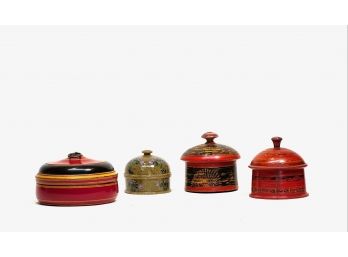 4 TURNED & PAINTED AFGHANISTAN SPICE CANISTERS