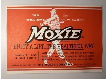 VINTAGE NEW OLD STOCK TED WILLIAMS MOXIE LABEL
