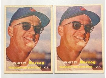 (2) 1957 TOPPS WHITEY HERZOG #29