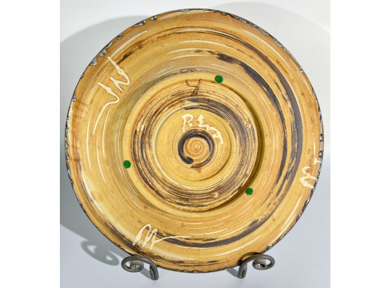 MODERNIST ART POTTERY CHARGER with IRON STAND