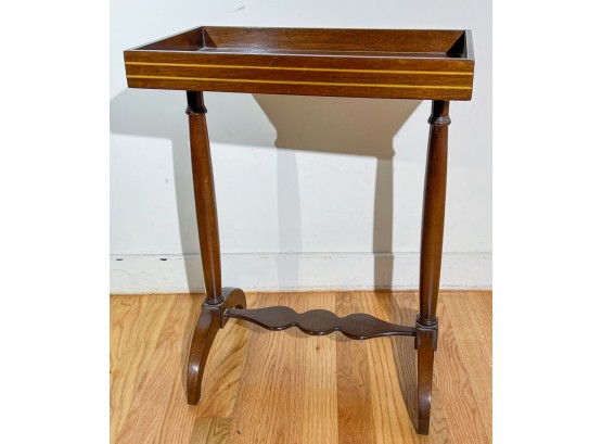 MAHOGANY INLAID STAND with SHAPED STRETCHER