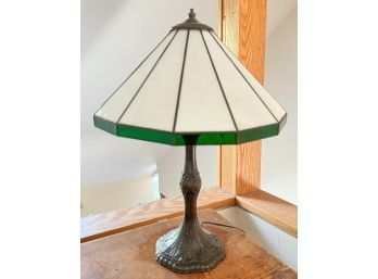 SLAG GLASS TABLE LAMP with PATINATED BASE