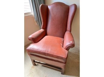 CHIPPENDALE STYLE VINYL WING BACK ARMCHAIR