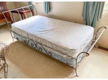 STEEL AND BRASS TWIN SLEIGH BED
