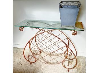 GLASS and IRON CONSOLE TABLE