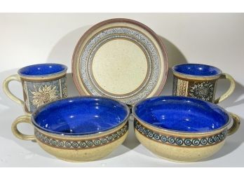 (5) PIECES OF ART POTTERY STONEWARE