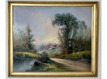 (19th C) SIGNED PASTEL 'HOUSE IN THE WOOD'