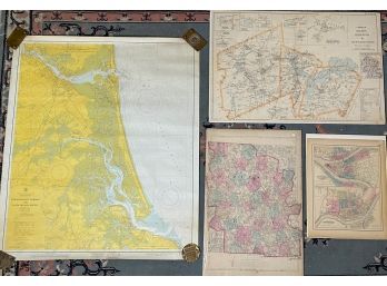 (4) VINTAGE MAPS: NEWBURYPORT, IPSWICH RIVER, ETC