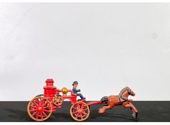 PAINTED CAST IRON HORSE DRAWN FIRE ENGINE TOY