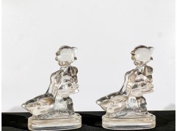 (2) L.E. SMITH GLASS HUMMEL GIRL w GEESE FIGURINES