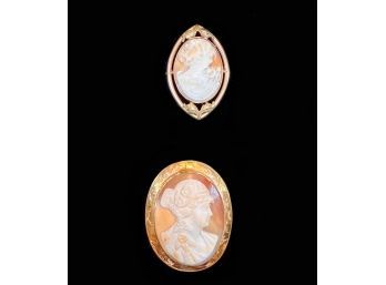 (2) VICTORIAN CARVED CAMEOS in 10K SETTING