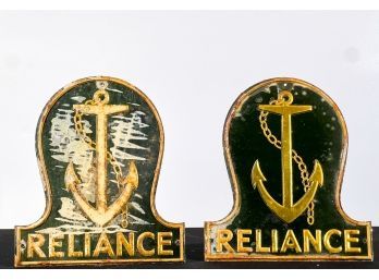 (2) PRESSED TIN 'RELIANCE' FIRE MARKS