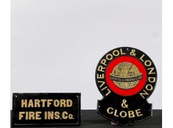 (2) TIN FIRE MARKS: HARTFORD & LIVERPOOL & LONDON