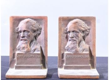 PAIR BRONZED CAST IRON CHARLES DICKENS BOOKENDS