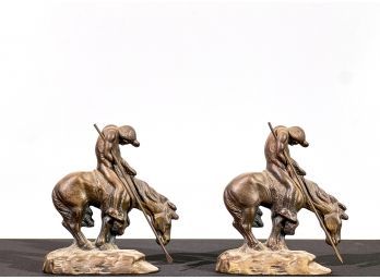 PR 'END OF THE TRAIL' BRONZED CAST IRON BOOKENDS