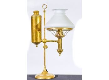 BRASS ARGAND STUDENTS LAMP w GLASS SHADE