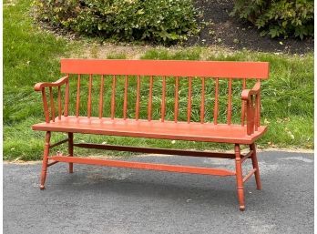 SPINDLE BACK DEACON'S BENCH IN RED PAINT