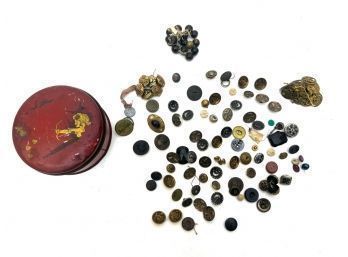 CANNISTER OF (19th c) BEADS and BUTTONS