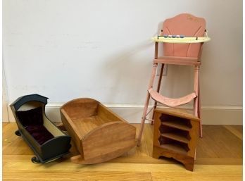 HOODED DOLL'S CRADLE, A SECOND & HIGH CHAIR