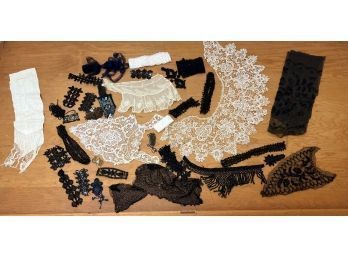 BOX OF ASSORTED LACE AND BEADWORK SAMPLES