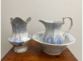 BLUE and WHITE TRANSFER DECORATED CHAMBER SET