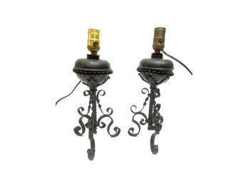 PAIR OF WROUGHT IRON FLUID LAMPS