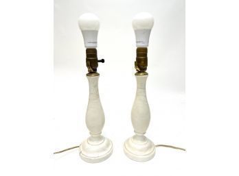 (2) WHITE MARBLE VASIFORM TABLE LAMPS