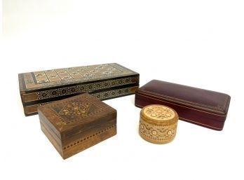 ANGLO-INDIAN INLAID GAMEBOARD & (3) BOXES