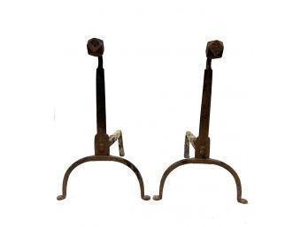 (18th c) PAIR of WROUGHT IRON ANDIRONS