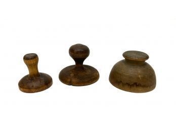 (3) CARVED MAPLE WOOD BUTTER MOLDS
