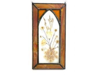 STAINED GLASS PANEL with PRESS FLOWERS
