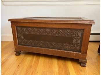 OAK CHEST with CHIP CARVED PANELS