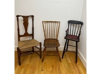 (19th c) HITCHCOCK HIGH CHAIR and (2) OTHERS
