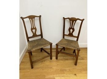 (2) (18th C) CHIPPENDALE SIDE CHAIRS With RUSH SEATS